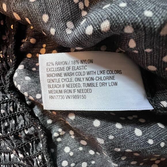 A New Day Boho Black White Balloon Sleeve Blouse Ruched Crop Top Size Medium - Picture 11 of 12